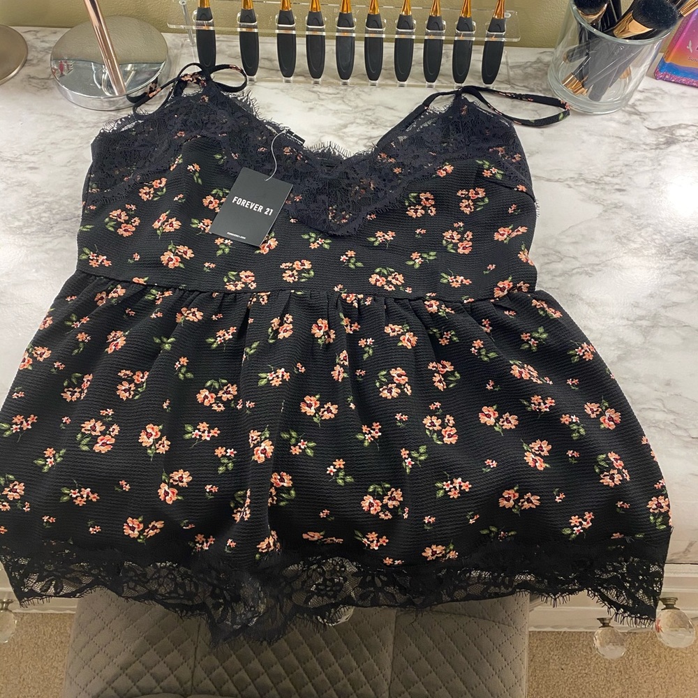 Black lace/Floral blouse